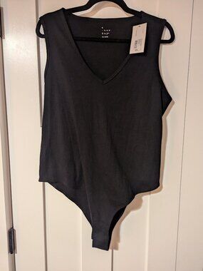 NWT A New Day Black Ribbed V Neck Body Suit - Snap Closure Size XXL